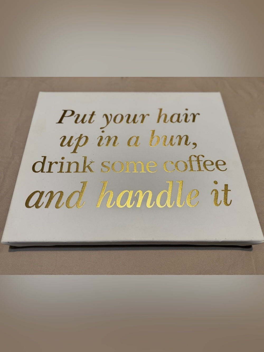 Gold Foil Script Wall Art on White Canvas